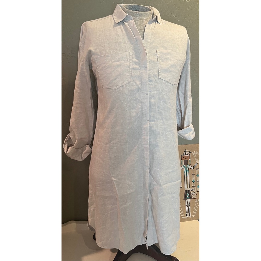 Prana Hemp Tencel Blend Shirt Dress Beige Button Front Midi W31190681 Womens M